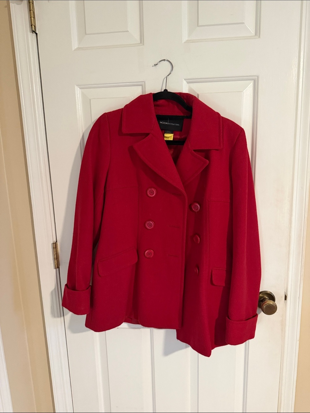 Moda International Red Double-Breasted Pea Coat